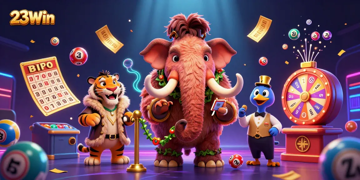 Immerse in 23Win's vibrant casino scene with dynamic lottery elements and engaging character interactions.