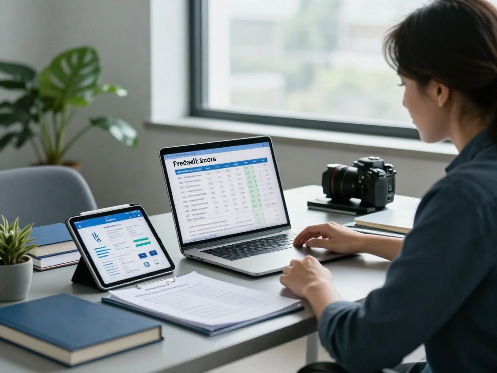 Financial advisor discussing Free Credit Score insights with professional tools in a modern office.