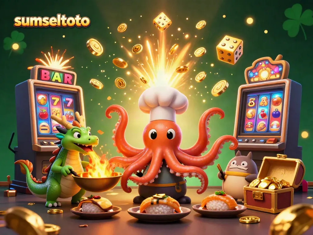 Experience thrilling gameplay with sumseltoto in an animated casino scene featuring vibrant characters and jackpot action.