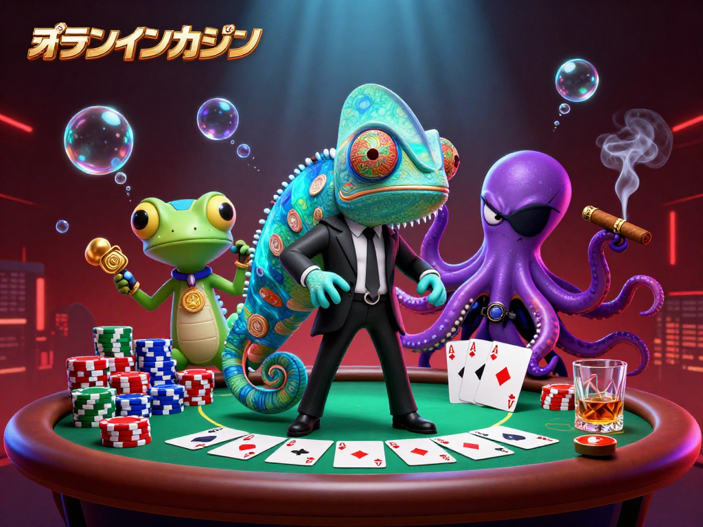 オンラインカジノでの戦略的なポーカープレイを示す豪華なシーン。