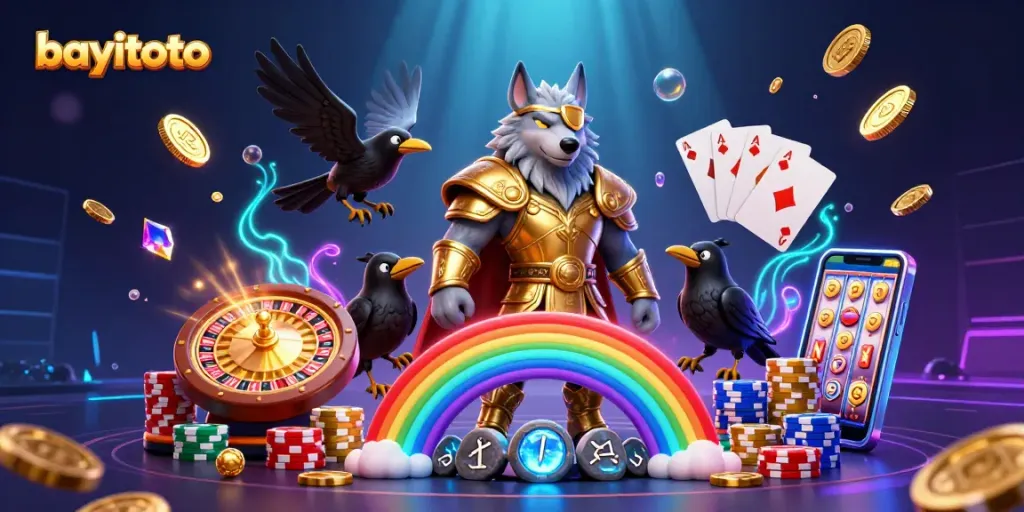 Mengalami petualangan bayitoto dengan Odin dan dua burung gagak, di jembatan chip kasino yang megah.