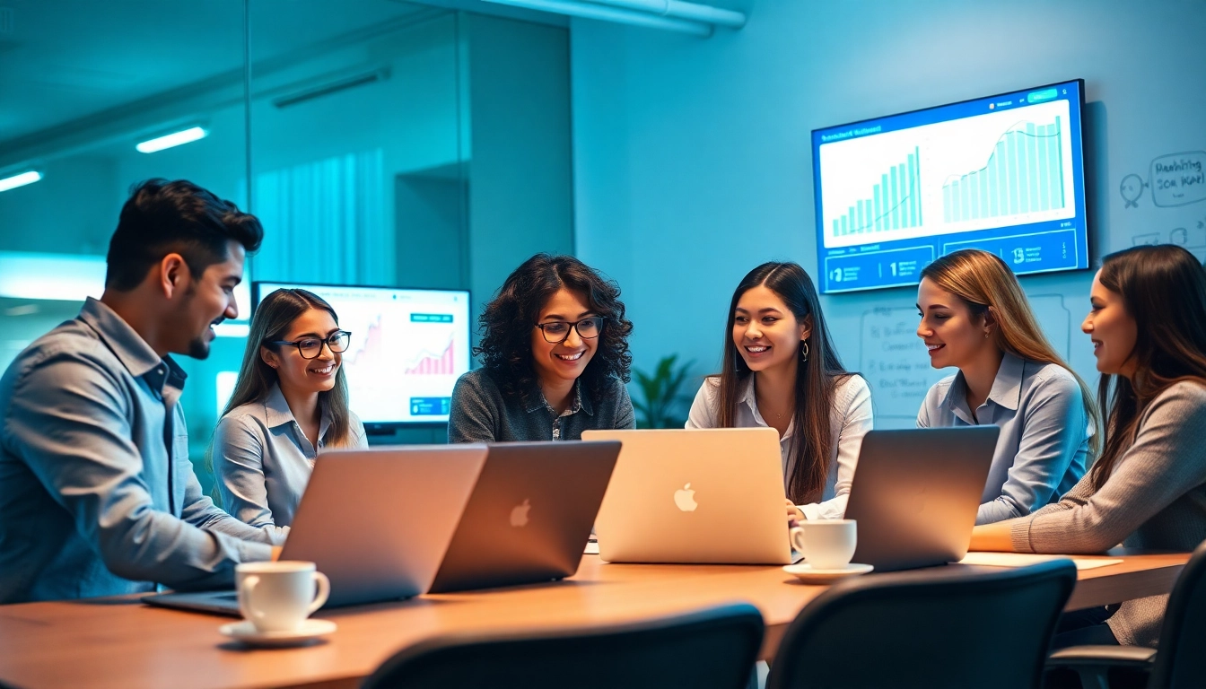 Engaged team at a Trusted Marketing Agency collaborating on digital strategies.