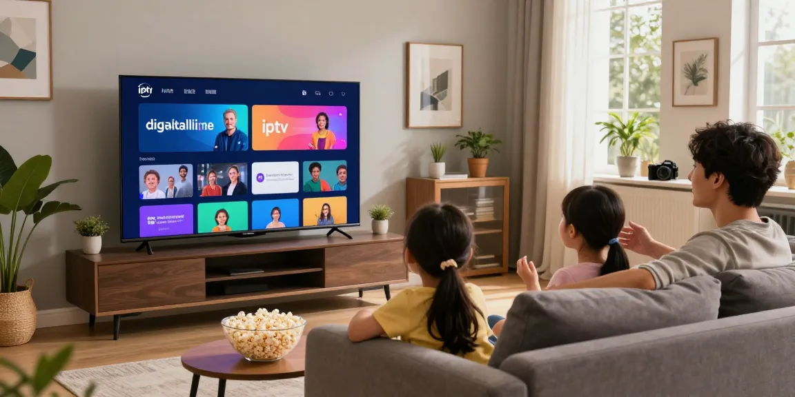 Experience digitaline iptv in a cozy living room with a smart TV streaming vibrant content.