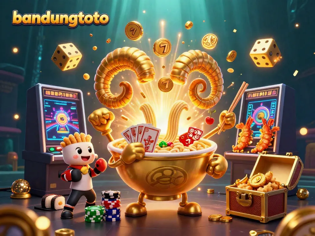 Engage in exciting games at bandungtoto with a vibrant illustration featuring slot machines and fun characters.