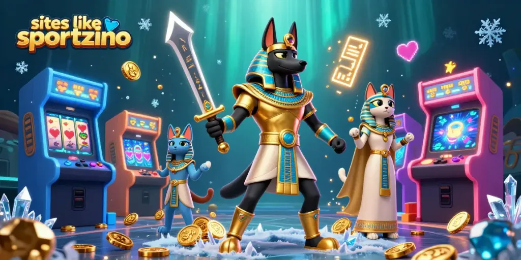 Play exciting games like sportzino at various sweepstakes casinos, featuring colorful characters and slot elements.