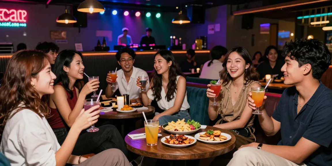 Enjoying festive moments with friends at a vibrant 유흥사이트, showcasing nightlife ambiance and social energy.
