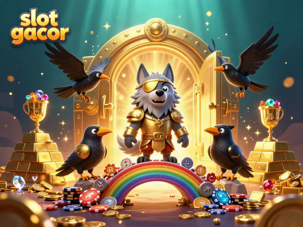 Slot gacor beruntung dengan karakter mitologi Norse dan elemen kasino dalam adegan 3D yang menakjubkan.