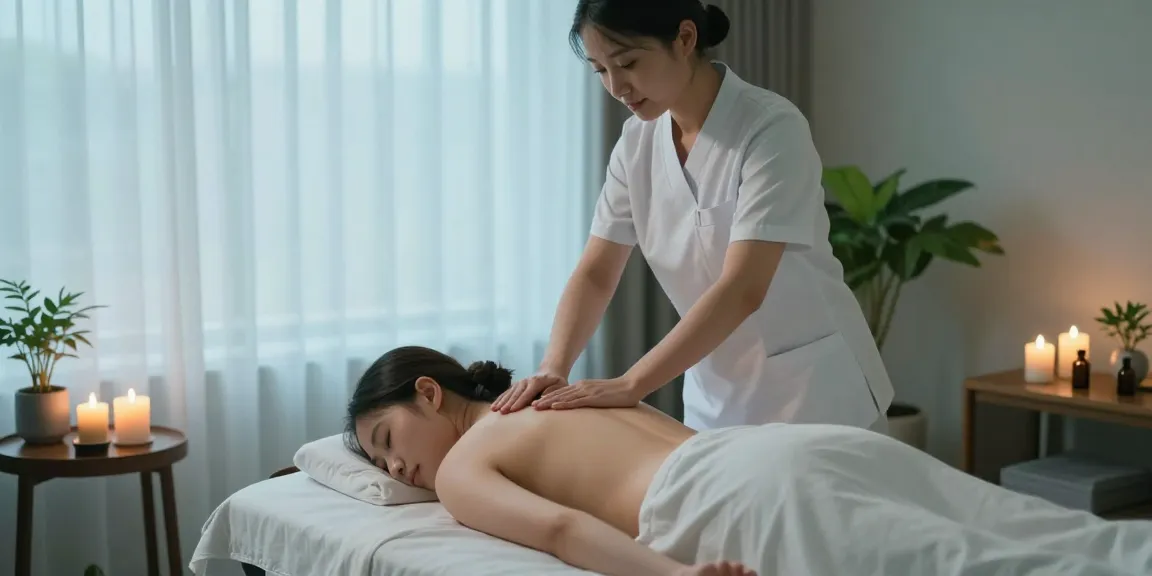 마사지와 아로마 오일로 편안한 휴식을 제공하는 마사지 테라피 장면