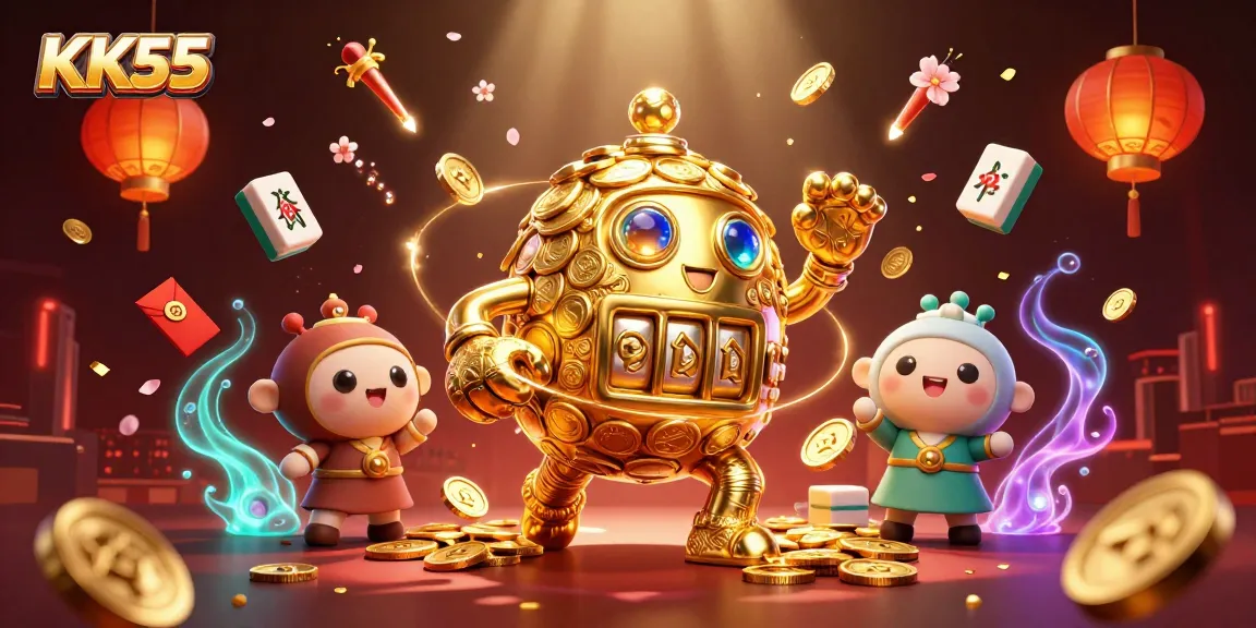 Experience thrilling gameplay at KK55 with vibrant symbols of luck and wealth in a dynamic casino scene.