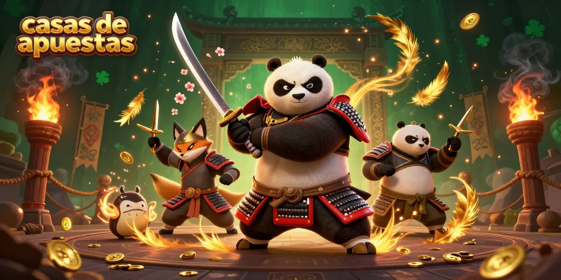 Las casas de apuestas presentan al panda samurái y su compañero ninja en una emocionante escena de apuestas.