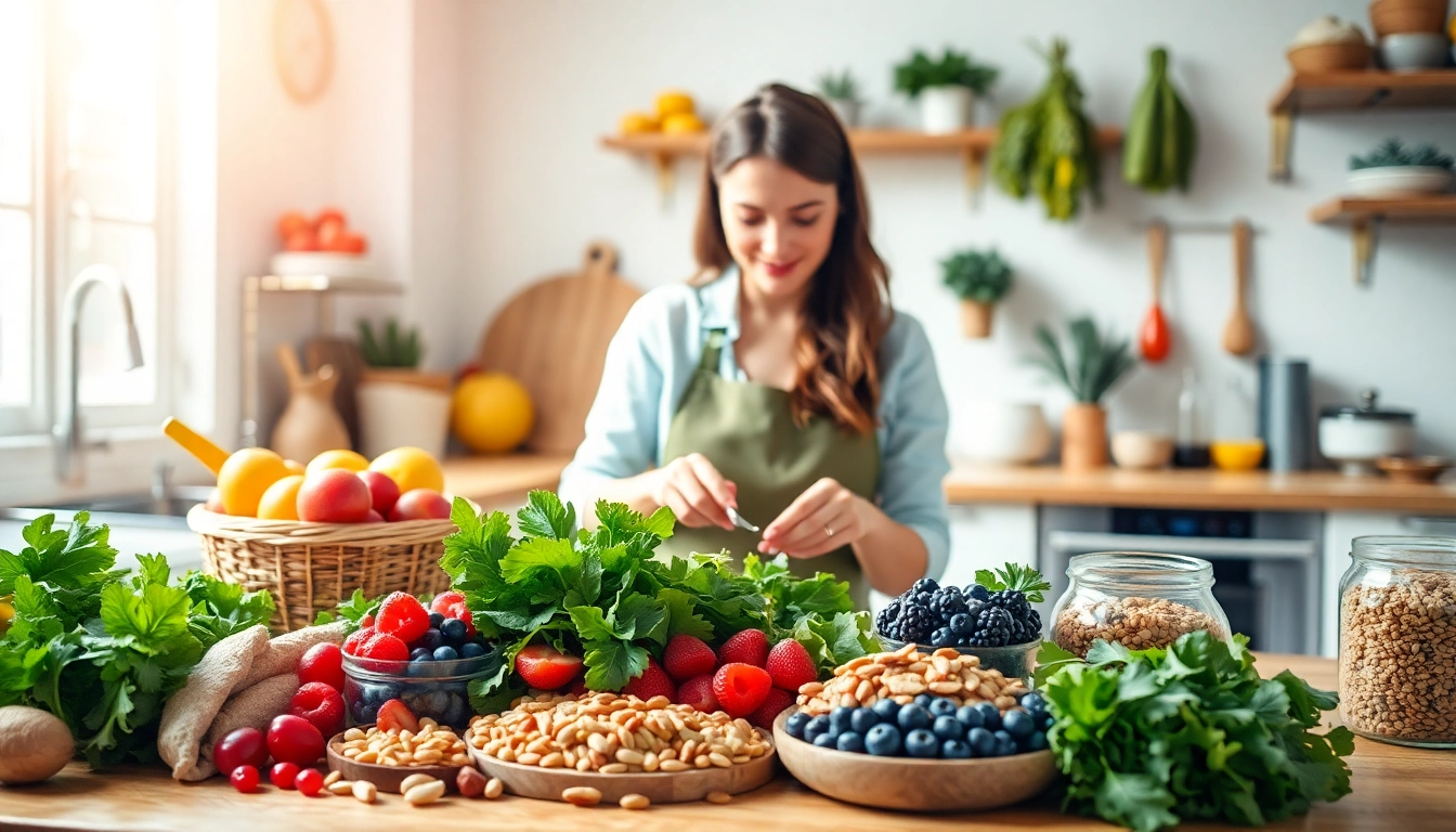 Creating a vibrant meal for Hashimoto's diet plan with fresh fruits and vegetables.