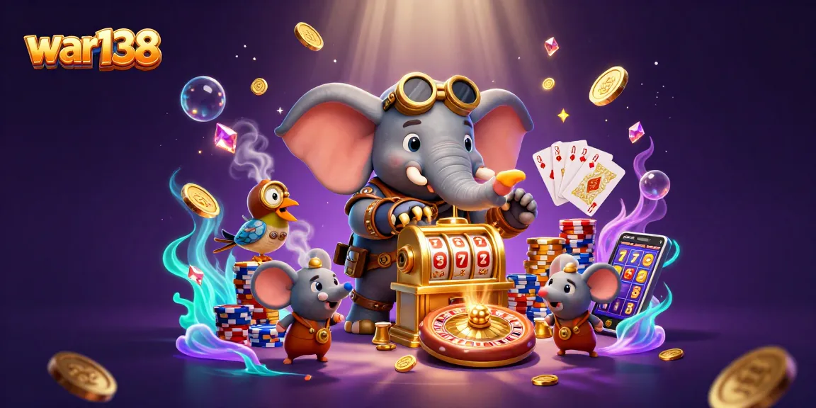 Experience winning at war138 with a dynamic steampunk elephant and golden slot machine in action.