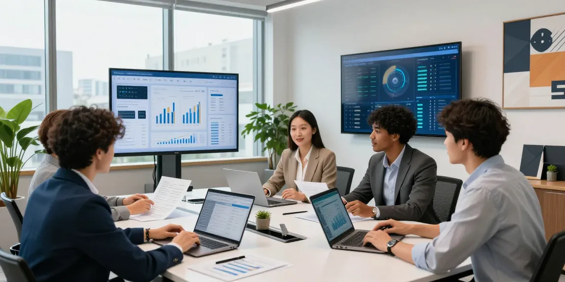 Collaboration d'une équipe à un bureau moderne de la CIBC, analyse de données financières et outils numériques pour entreprises.