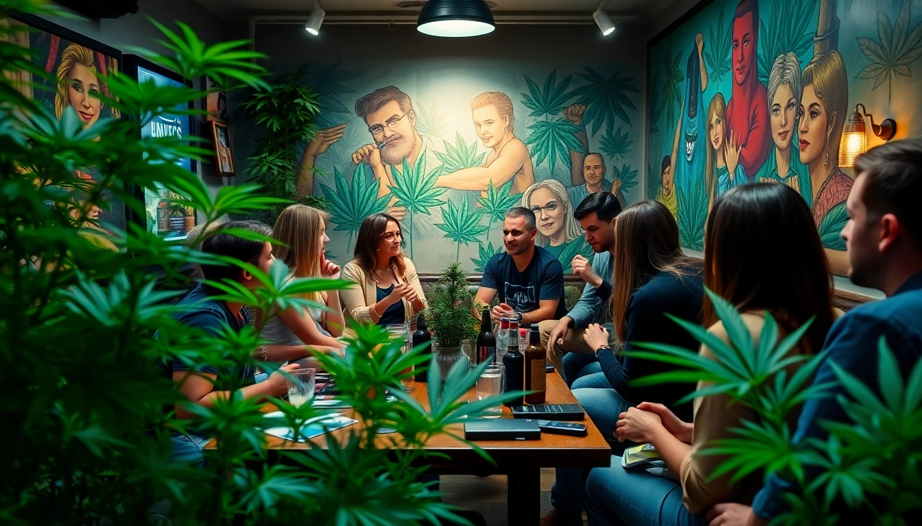 Erlebe die entspannte Atmosphäre im cannabis club hamburg mit glücklichen Besuchern.