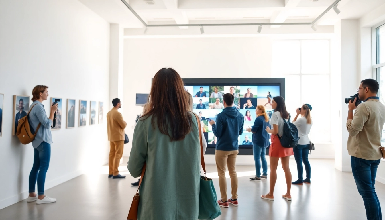Engaging interactive photo wall showcasing users enjoying a vibrant display of photos.