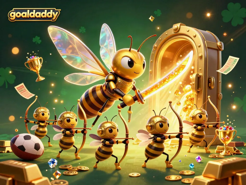 Experience goaldaddy's thrilling sports betting atmosphere with a samurai hornet and colorful gambling elements.