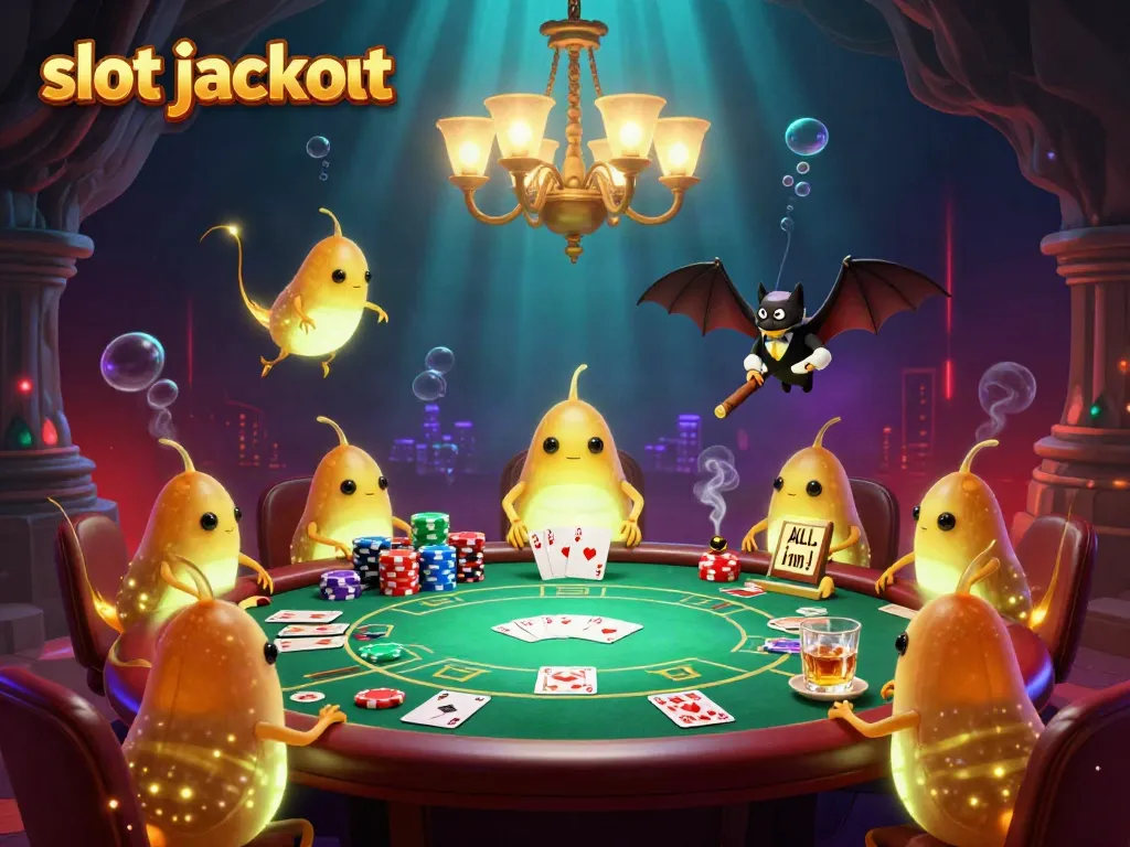 Glowworms illuminate a cave casino, highlighting slot jackpot action with vibrant poker elements.