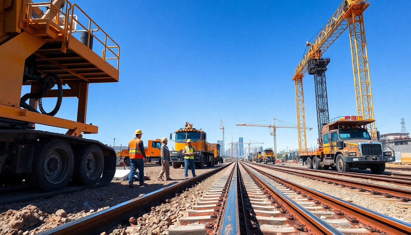 Great plains rail contractors building railway infrastructure with essential equipment.