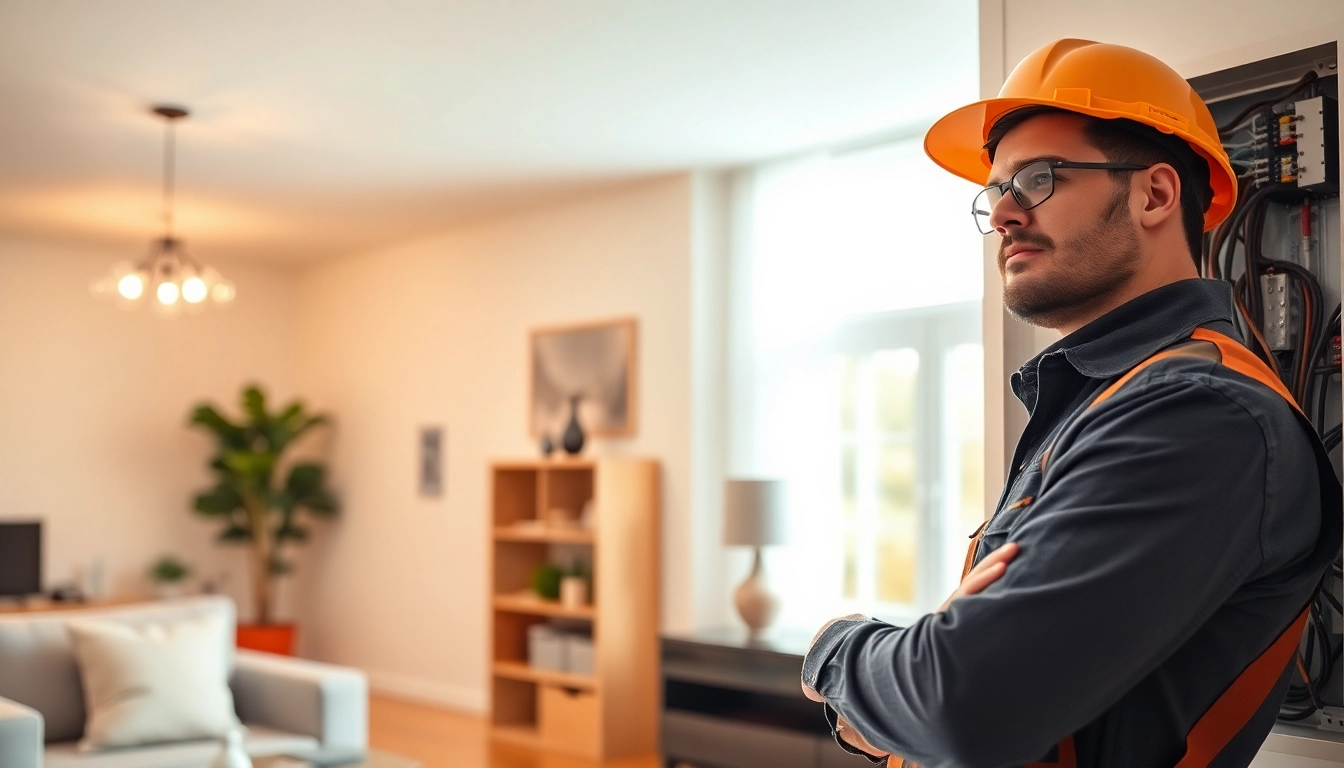 Electrician providing reliable Electrical Services while inspecting a home electrical panel.