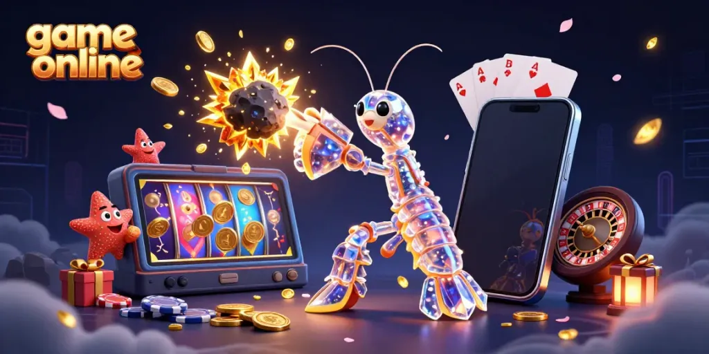 Experience game online excitement with a mantis shrimp samurai in a vibrant casino scene.
