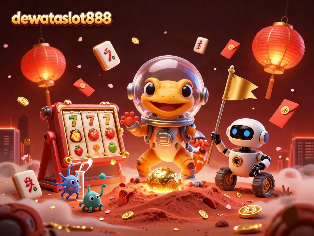 dewaslot888 menghadirkan gecko Mars dan robot penjelajah di kasino emas, beraksi di luar angkasa.