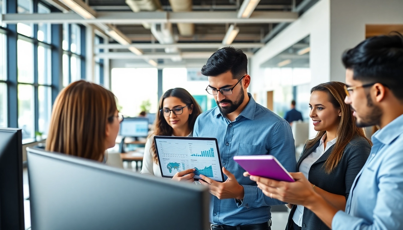 Analyze business energy prices with professionals in a bright office environment.