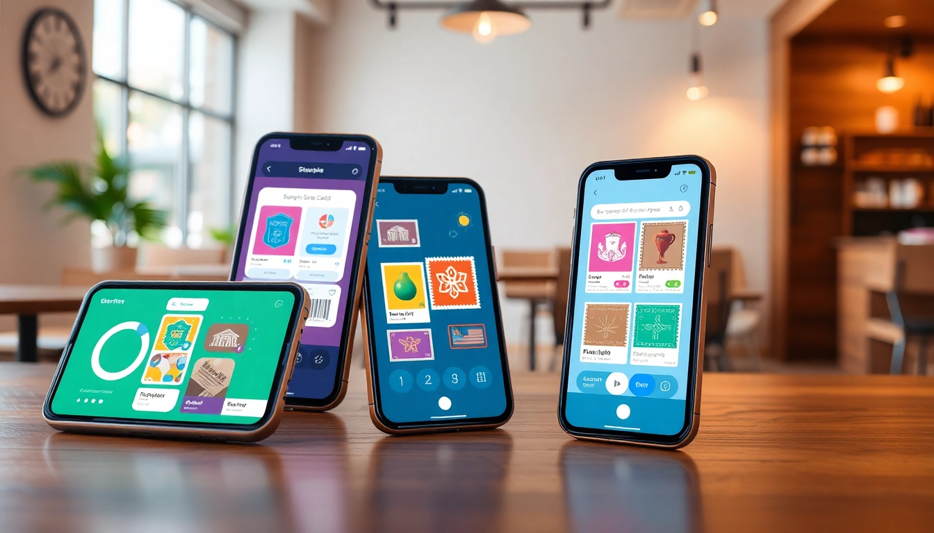Engaging digital stamp cards displayed on phones, showcasing customer loyalty rewards.
