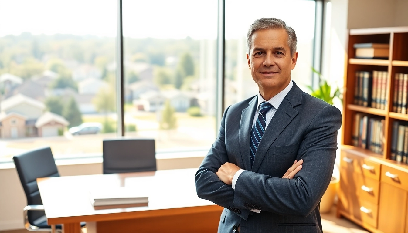 Confident Alpharetta Personal Injury Lawyer in a modern office setting, exuding professionalism.
