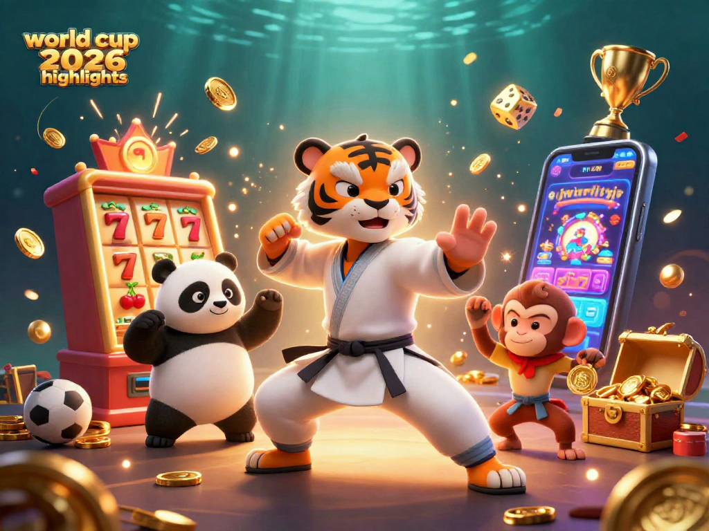 Experience world cup 2026 highlights with a kung fu tiger, panda, and monkey amidst casino excitement.