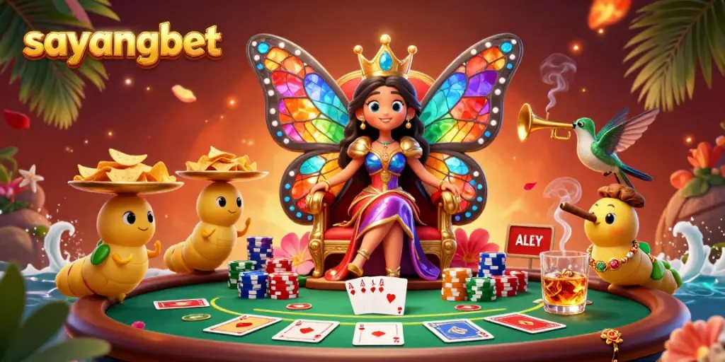 Experience excitement and winning moments with sayangbet at this vibrant casino scene featuring dynamic poker elements.