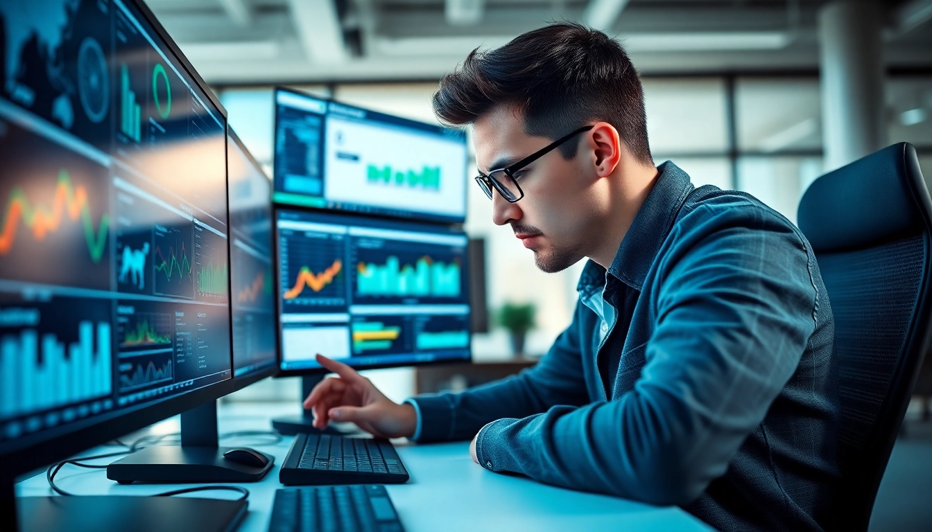Auckland SEO specialist analyzing data and trends in a modern office setting.