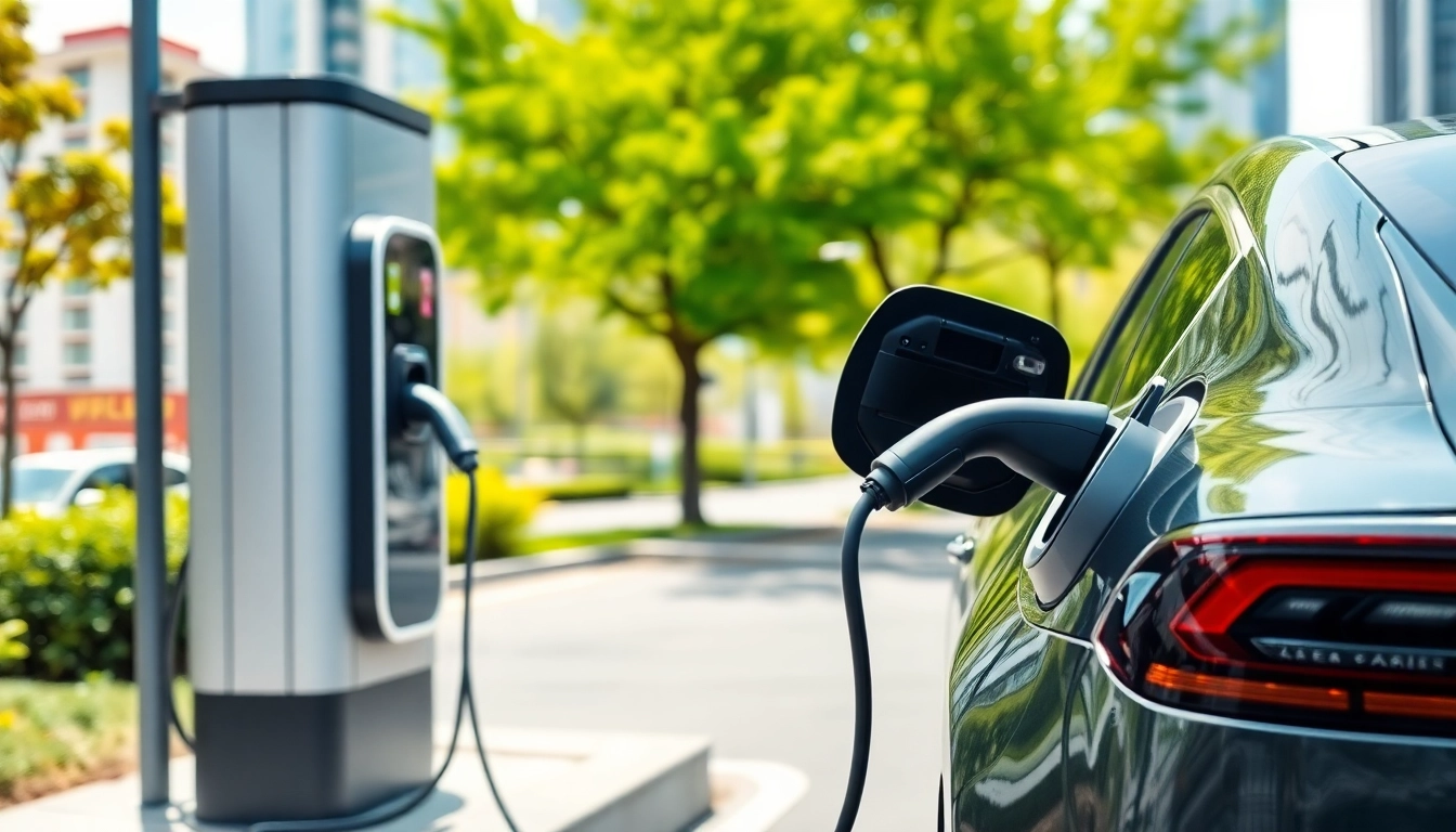 Laad een elektrische auto op met laadpalen op 030laadpaal.nl in een moderne stedelijke omgeving.