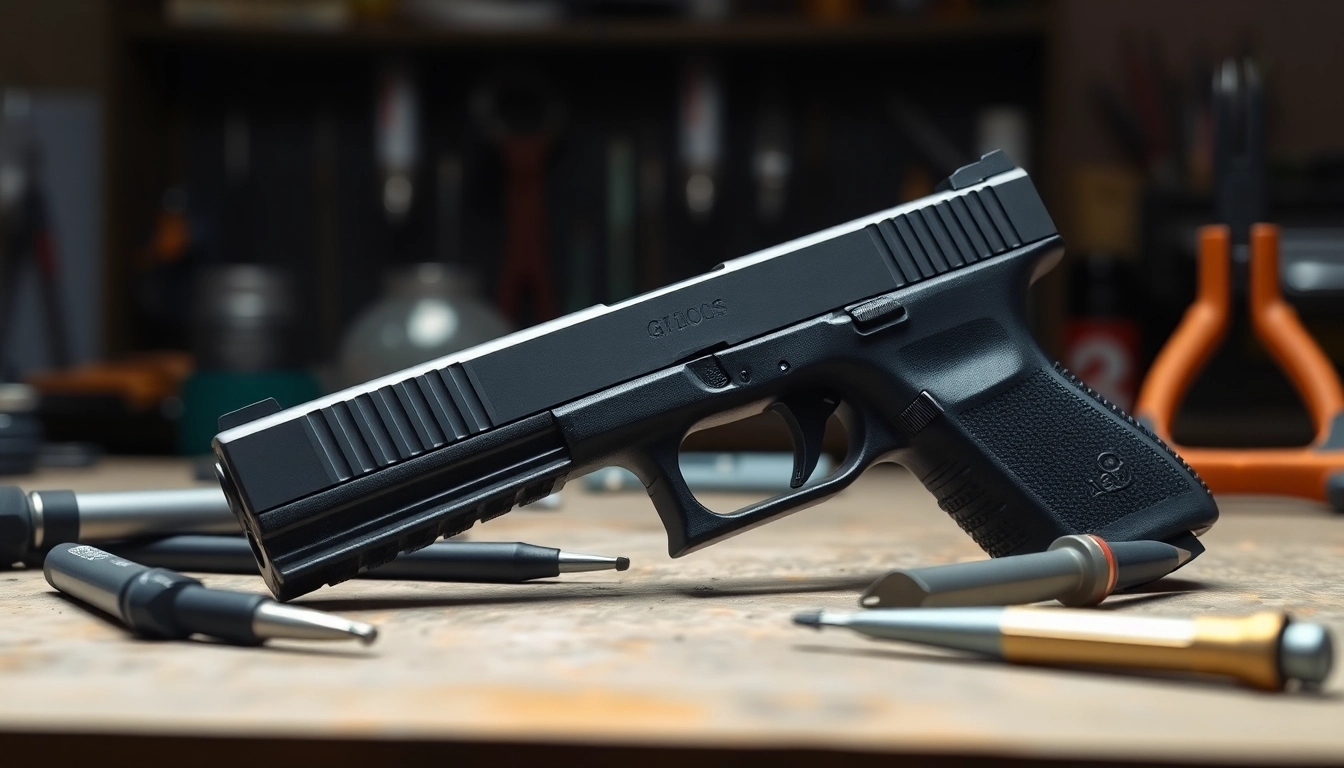 Showcase glock 48 mos slide stripped highlighting metallic design and crafting tools.