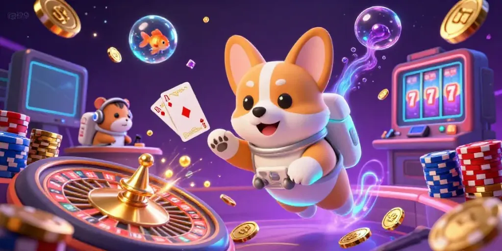 Experience raja99's thrilling space casino adventure with floating coins, vibrant characters, and dynamic gaming elements.