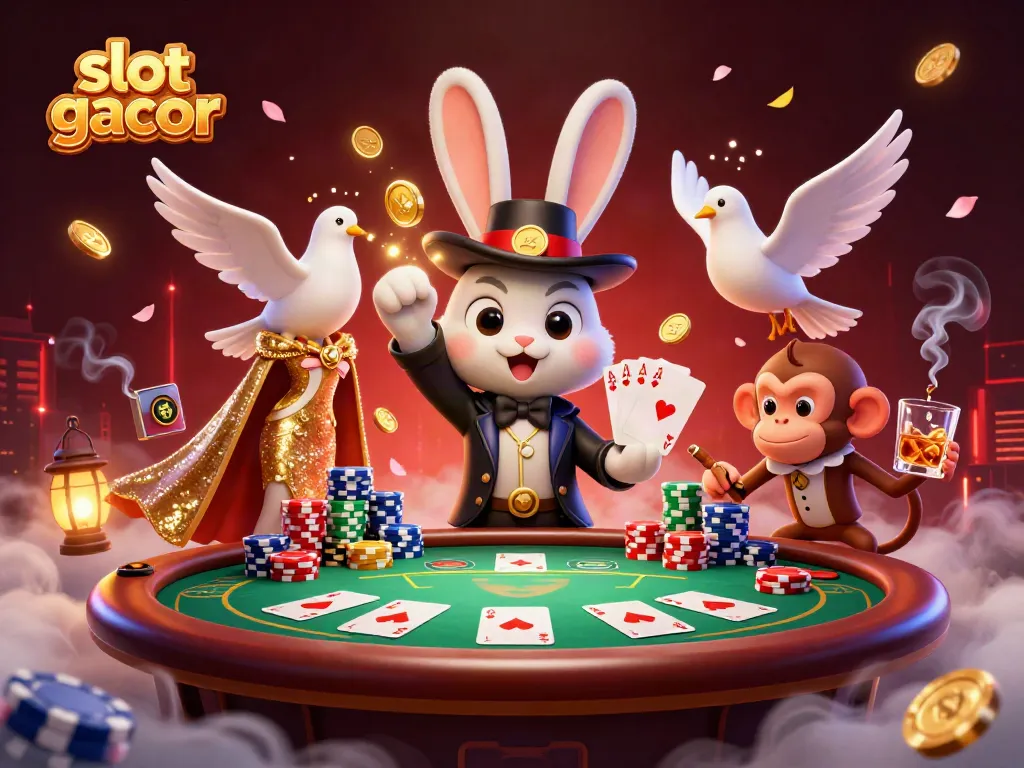 Experience the excitement of slot gacor with cartoon characters in a vibrant casino scene.