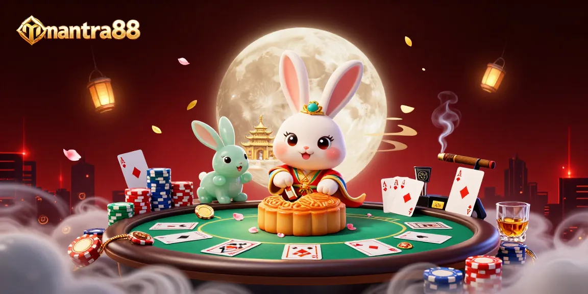 Win big with mantra88 in this vibrant illustration featuring a lively casino scene.