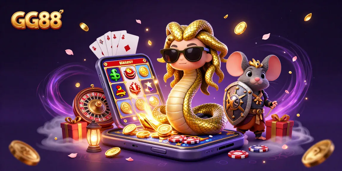 Engage with GG88's thrilling adventures in a vibrant 3D casino illustration filled with excitement.
