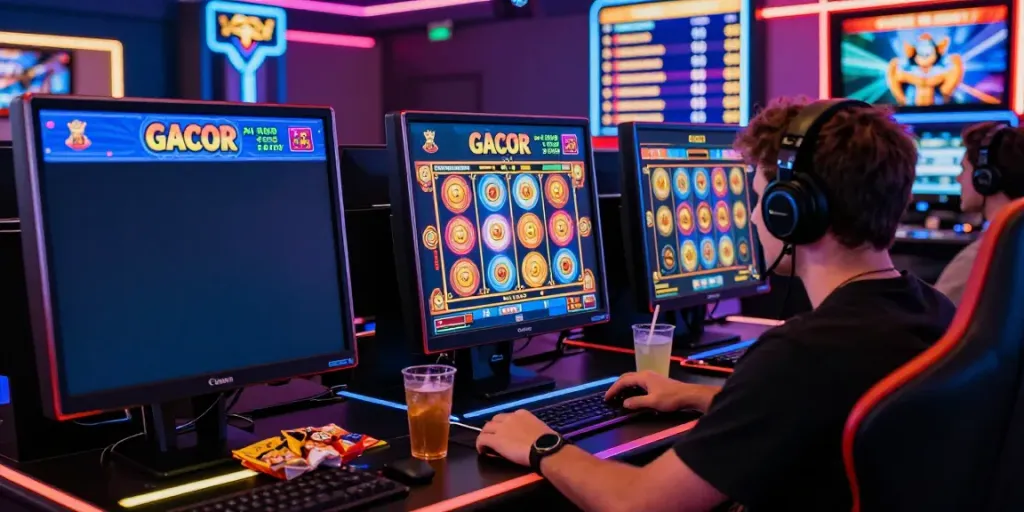 Exciting gaming scene showcasing slot gacor games with vibrant graphics and a focused player.