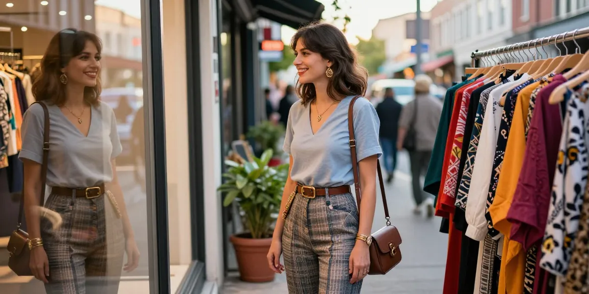 Consulente d'immagine che mostra un outfit personalizzato e alla moda in un contesto urbano.