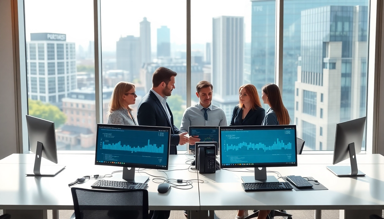 Enhance your understanding of business telecom solutions Manchester through a professional office setup highlighting team collaboration.