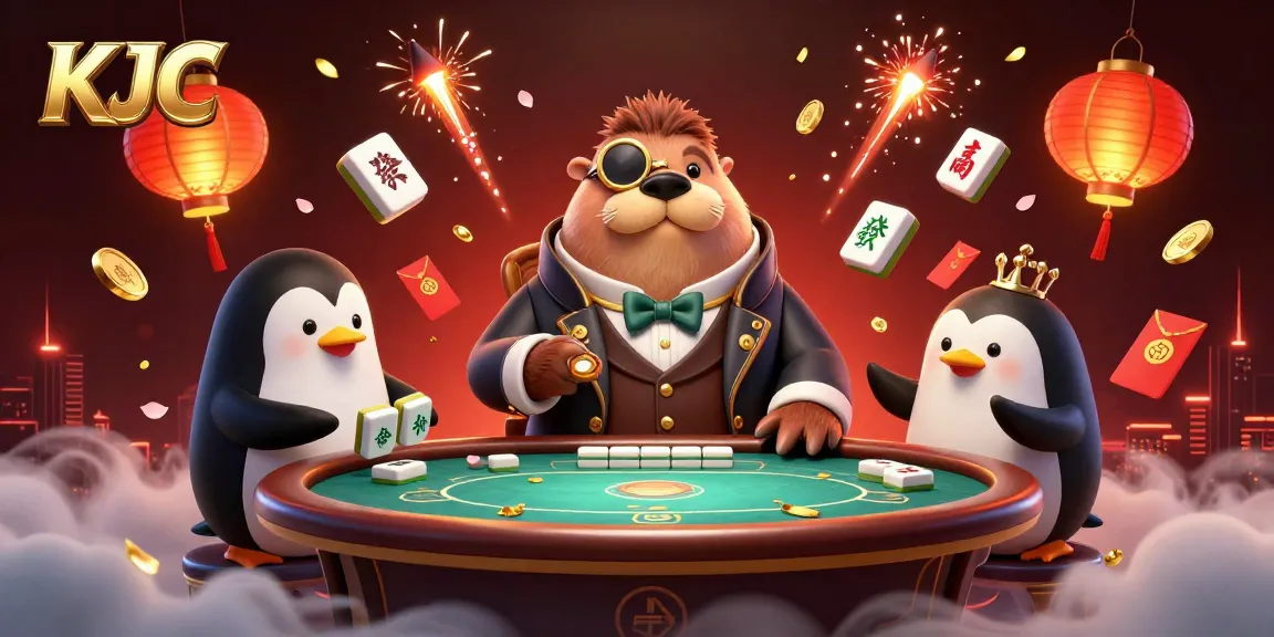 KJC's jolly walrus plays poker with a penguin dealer and a bluffing pufferfish in a vibrant underwater scene.
