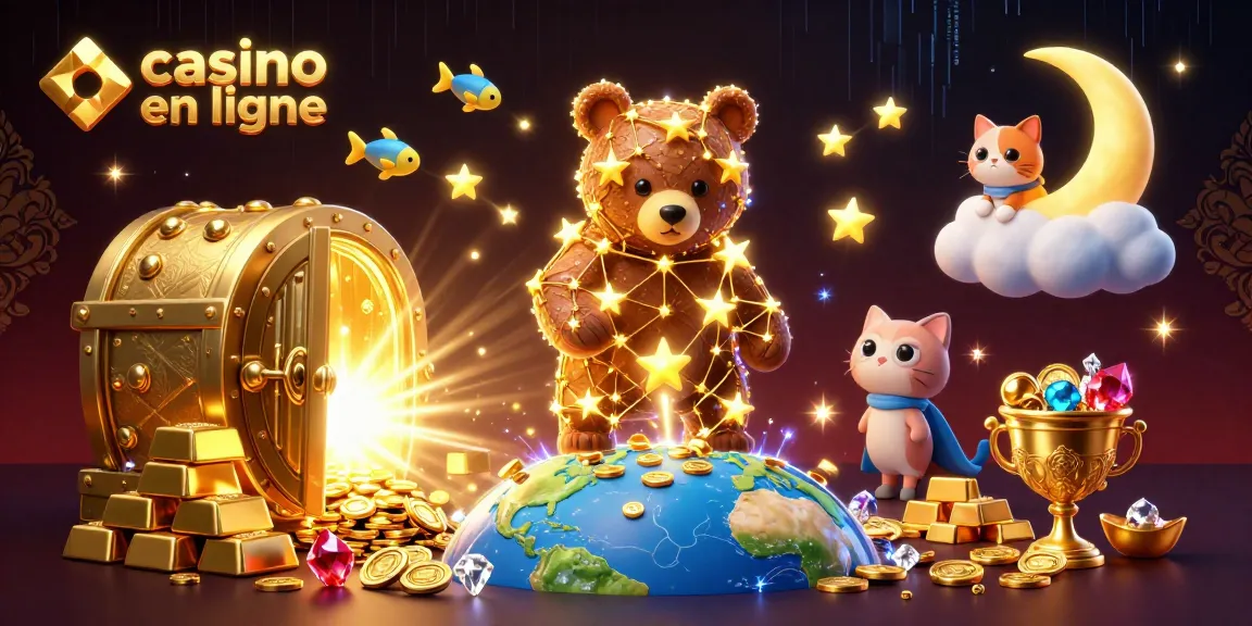 Casino en ligne : Illustrez un univers de jeux avec une ourse constellation, des poissons étoiles et des trésors scintillants.